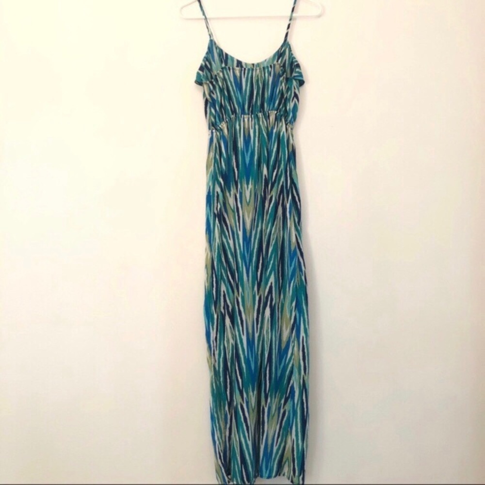 Soprano Blue Green Sleeveless Ruffle Maxi Dress M - Picture 3 of 4